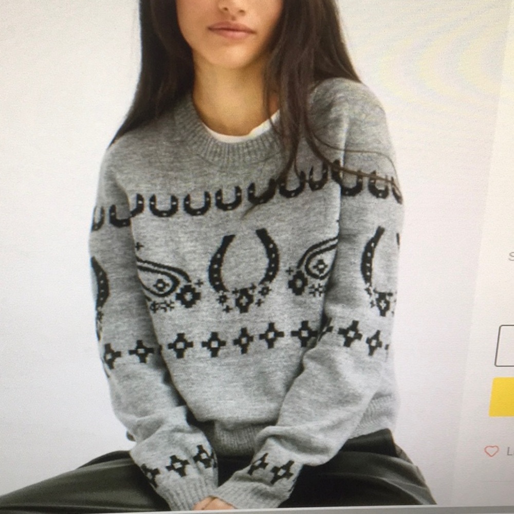 LOFT/HORSESHOE SWEATER IN”COBBLESTONE HEATHER”